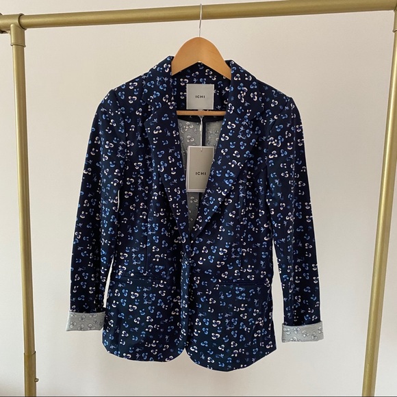 BNWT ICHI Navy Floral Print Jersey Blazer - Picture 3 of 8